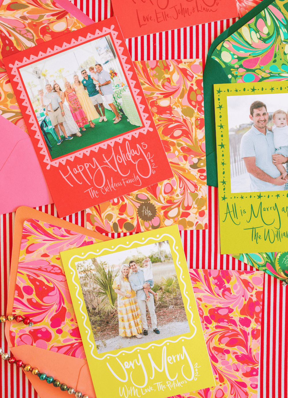 Wavy Dot Christmas Card in Citrus with Photo Mount
