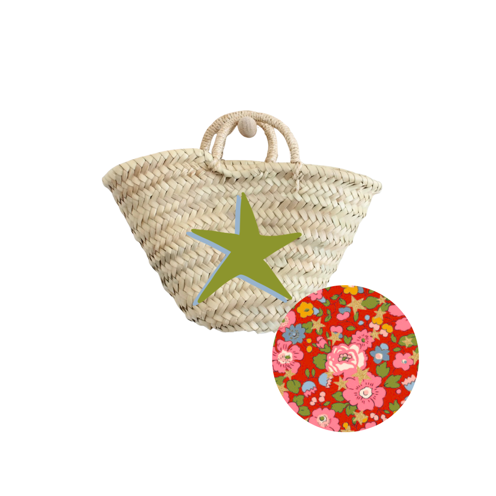 Breck & Grier for Fête Papier Straw Baskets Shadow Star Olive & Blue