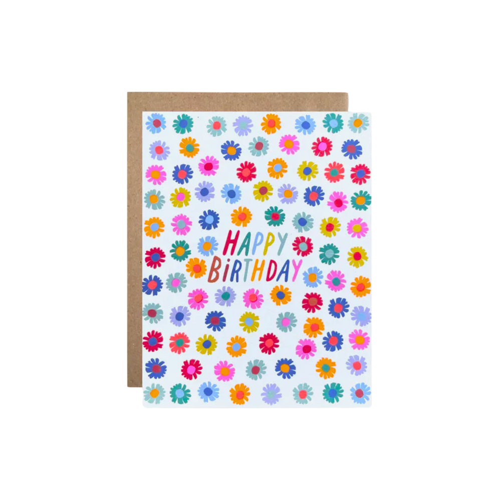Retro Flower Happy Birthday Card