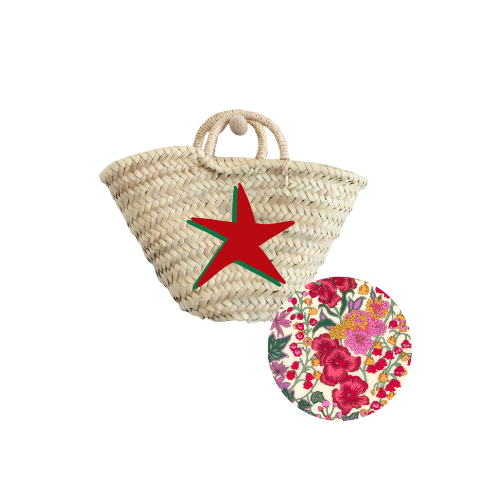 Breck & Grier for Fête Papier Straw Baskets Shadow Star Red & Green