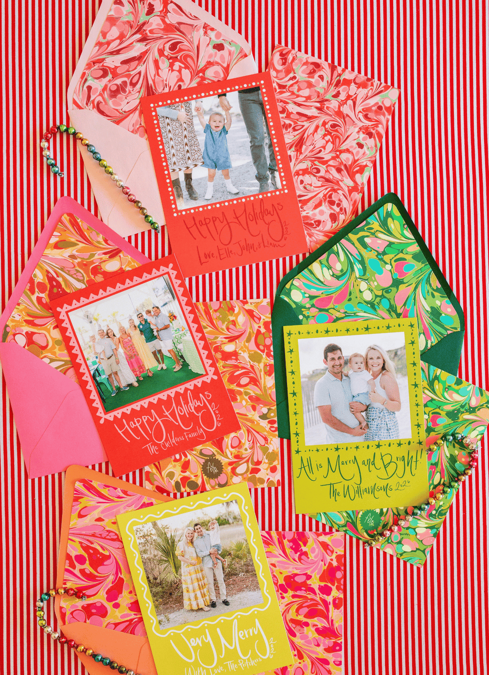 Star Dot Peppermint Swirl Marbled Christmas Card with Photo Mount