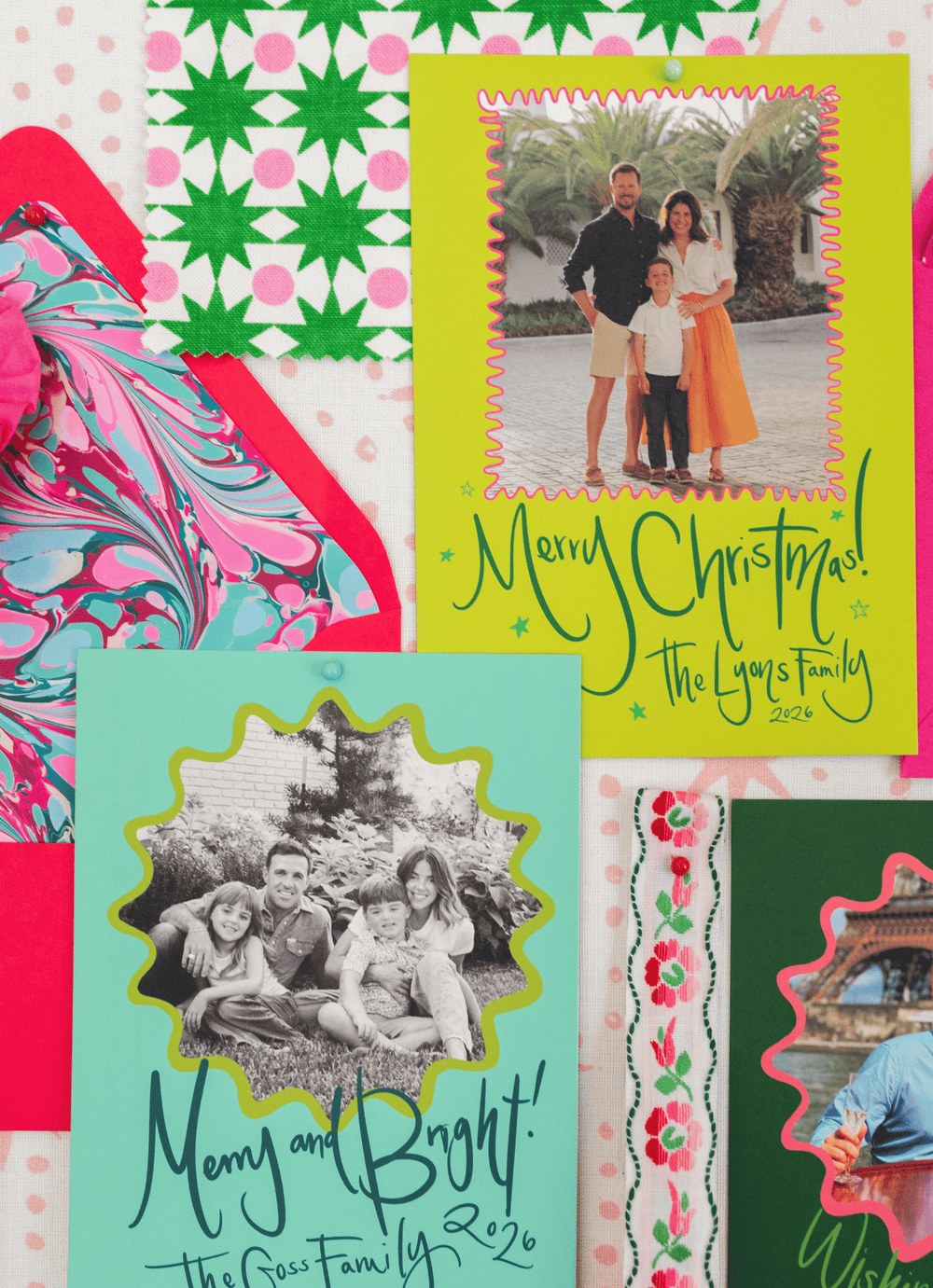 Evergreen Swirl Marbled Christmas Card in Lime