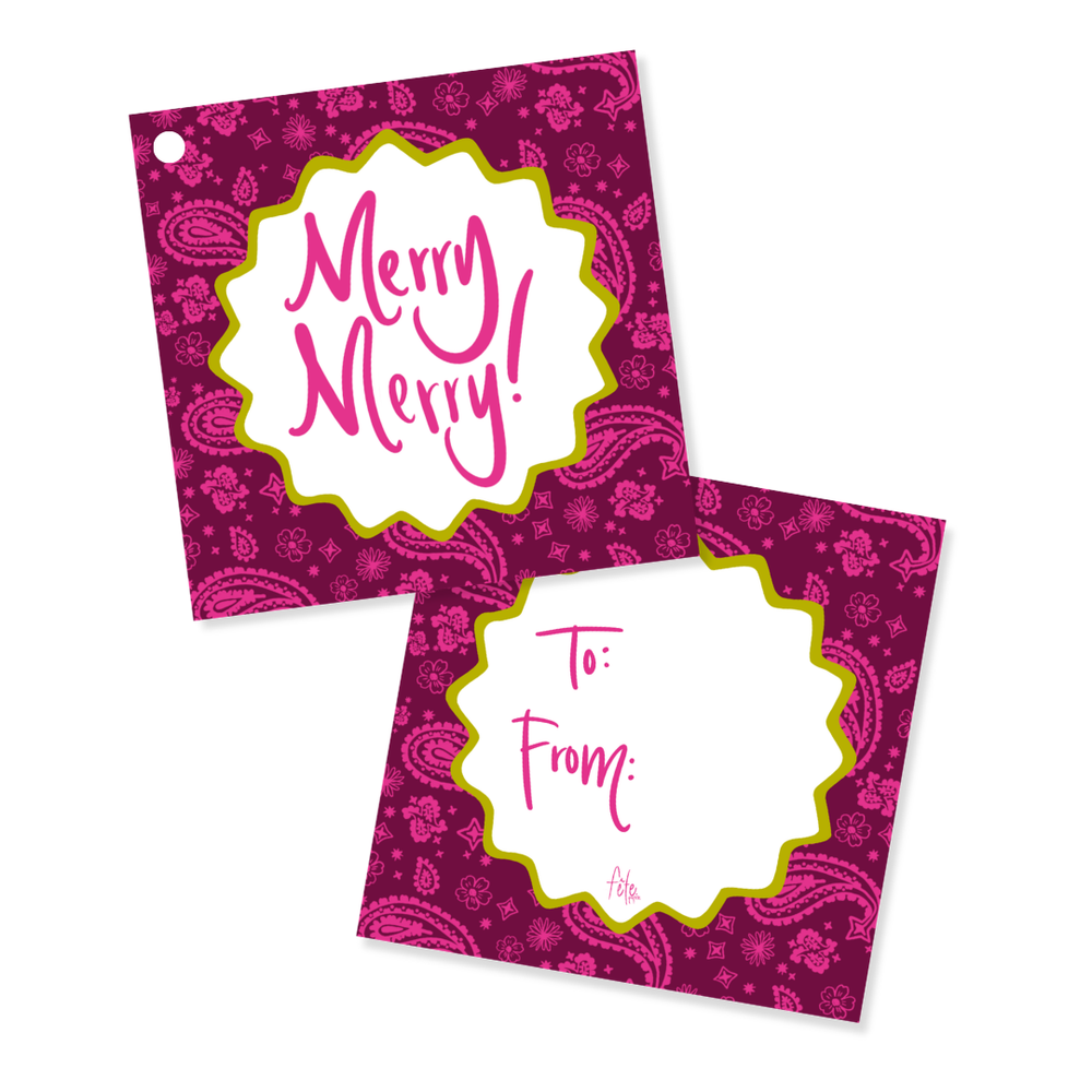 Bandana Holiday Gift Tags in Purple & Pink