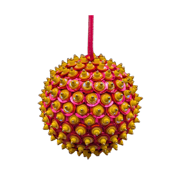 Sequin Bauble Ornament ~ Marigold & Hot Pink