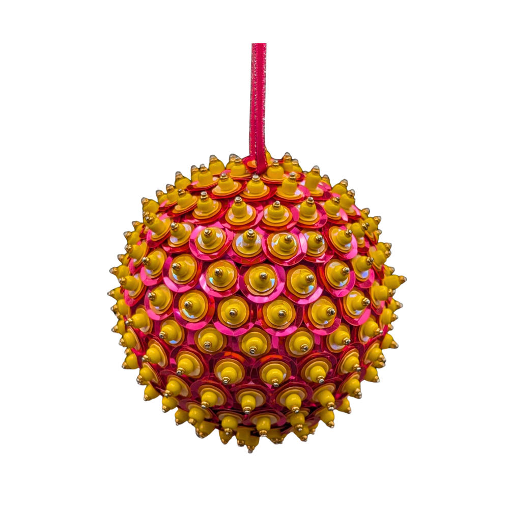 Sequin Bauble Ornament ~ Marigold & Hot Pink