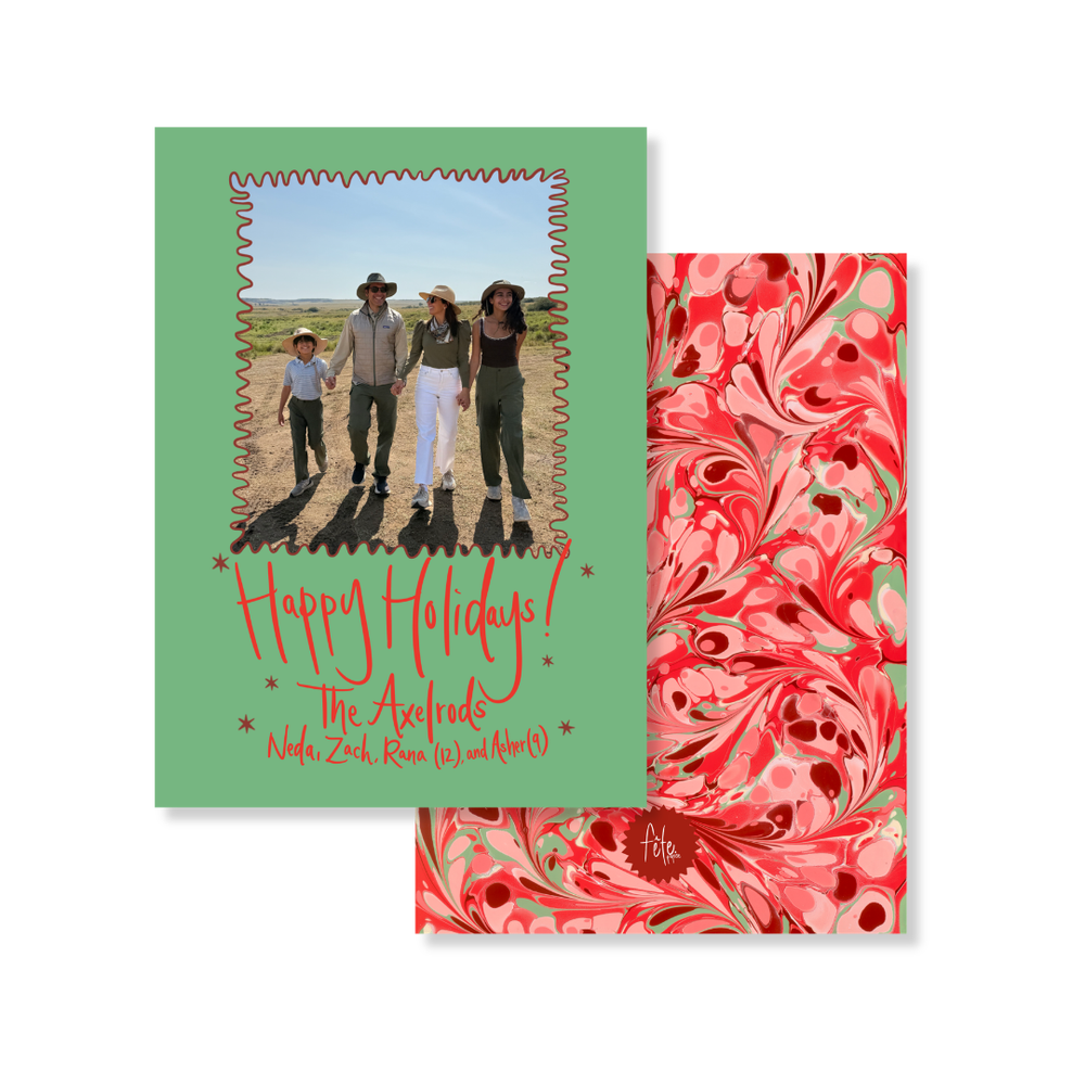 Peppermint Swirl Marbled Christmas Card in Green