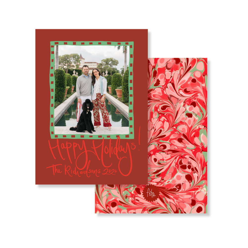 Peppermint Swirl Marbled Christmas Card in Merlot