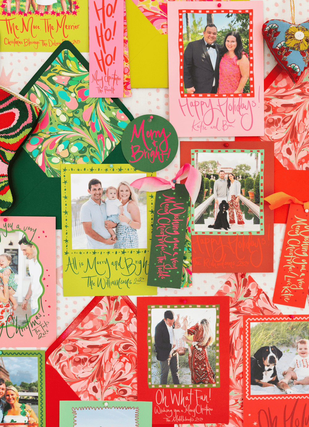 Golden Holiday Marbled Christmas Card in Crimson