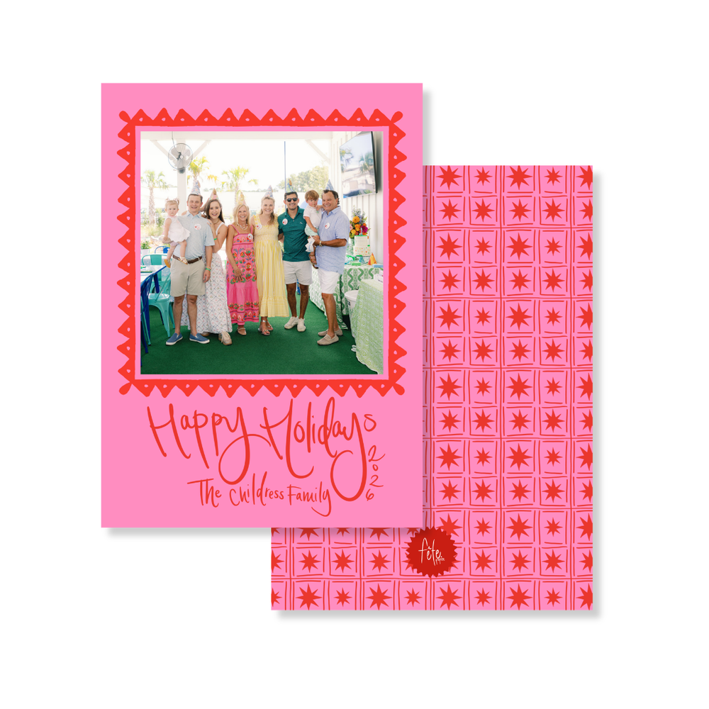 Holiday Starbursts Christmas Card in Amaryllis with Photo Mount