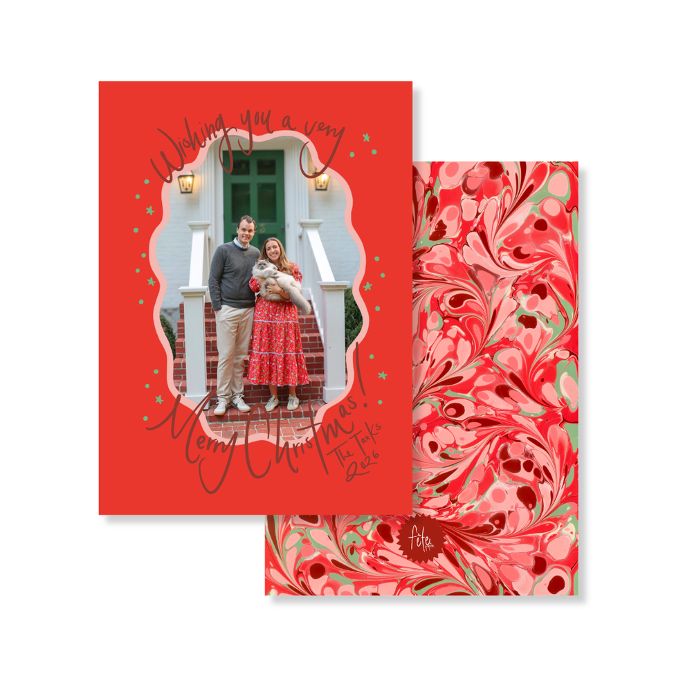 Peppermint Swirl Marbled Christmas Card in Poppy
