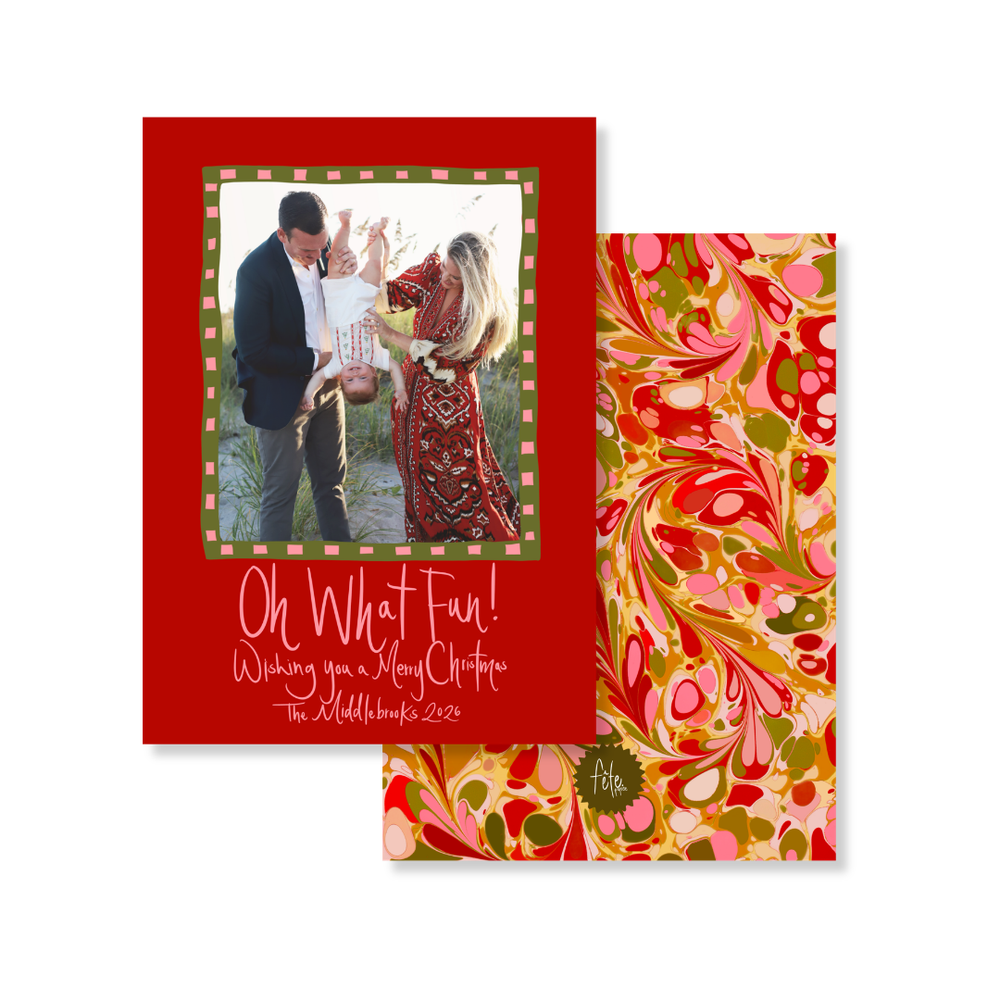 Golden Holiday Marbled Christmas Card in Crimson