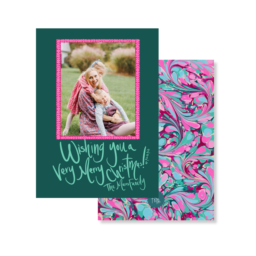 Holiday Breeze Marbled Christmas Card in Teal