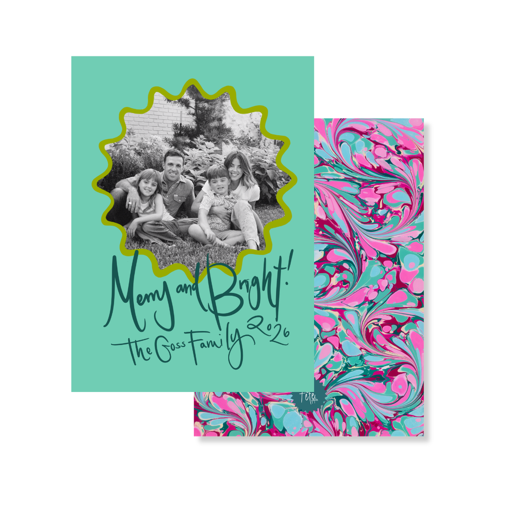 Holiday Breeze Marbled Christmas Card in Aqua