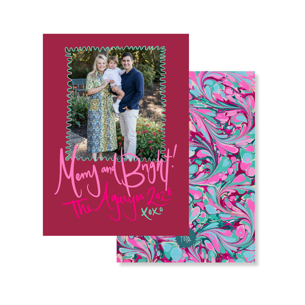 Holiday Breeze Marbled Christmas Card in Magenta