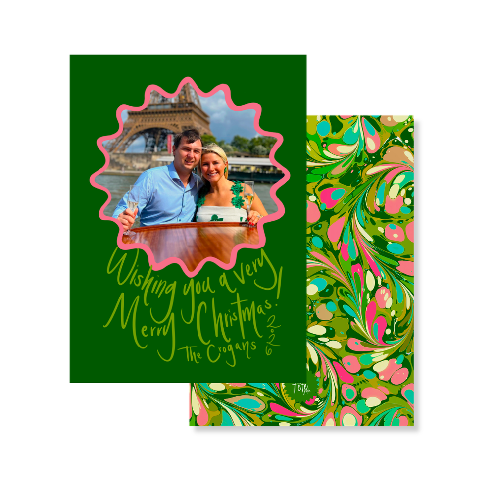 Evergreen Swirl Marbled Christmas Card in Hunter