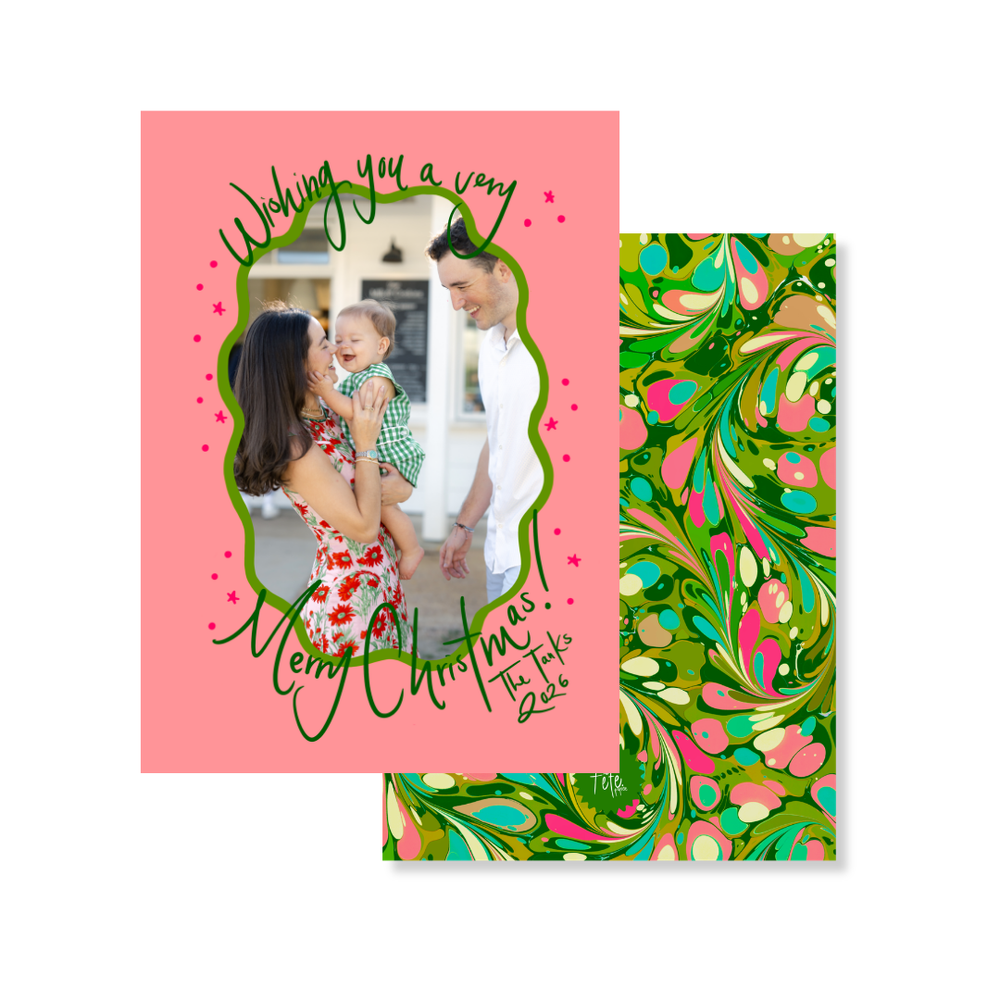 Evergreen Swirl Marbled Christmas Card in Pink