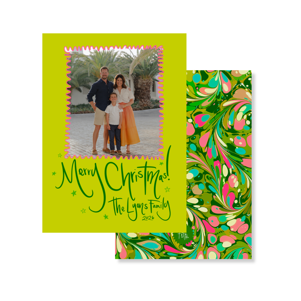 Evergreen Swirl Marbled Christmas Card in Lime