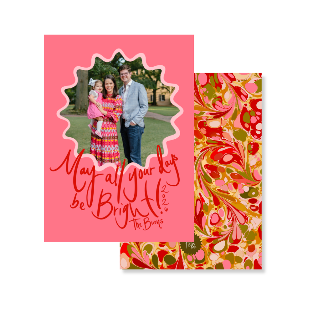 Golden Holiday Marbled Christmas Card in Pink