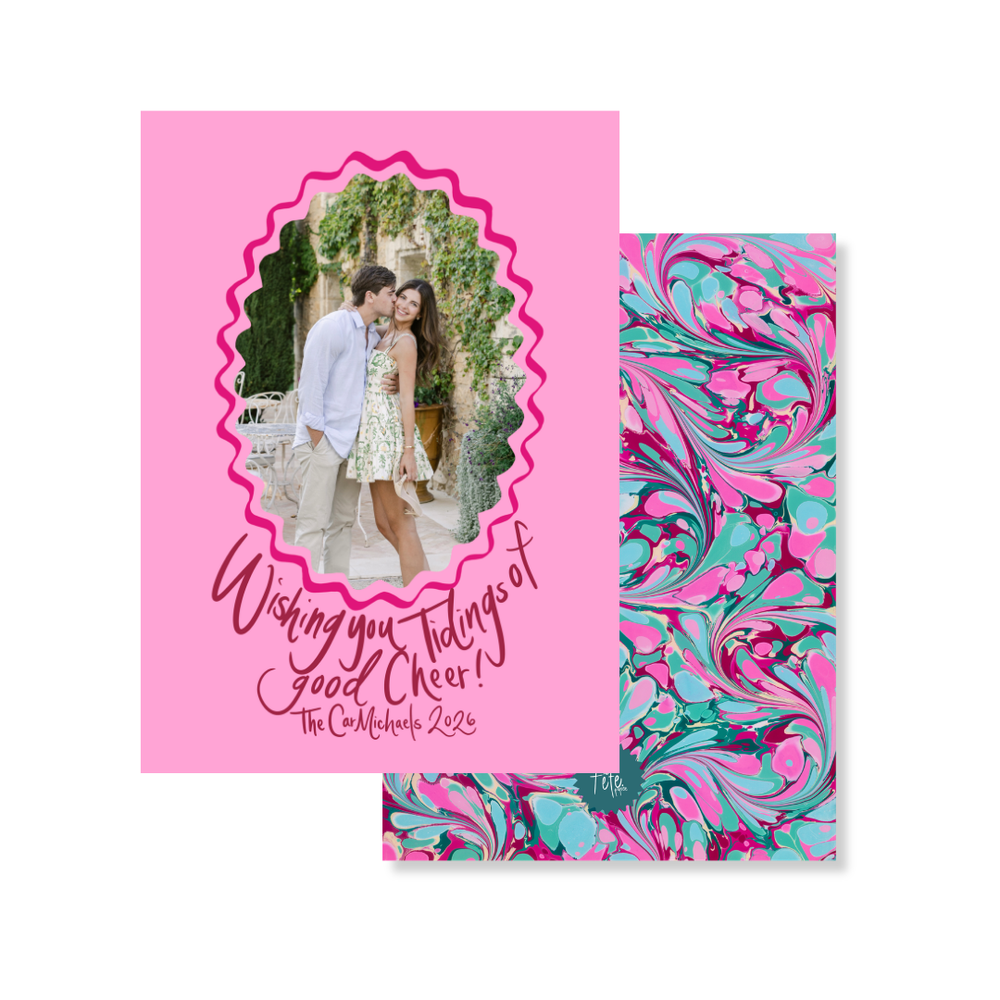 Holiday Breeze Marbled Christmas Card in Pink