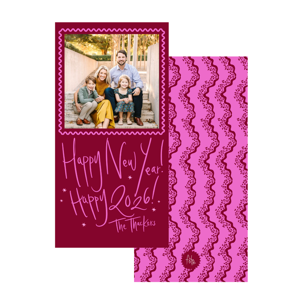Long Floral Vine Christmas Cards in Magenta