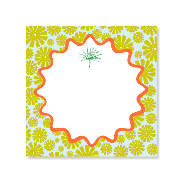 Goldbug Green Buzzy Floral Notepad in Green on Blue