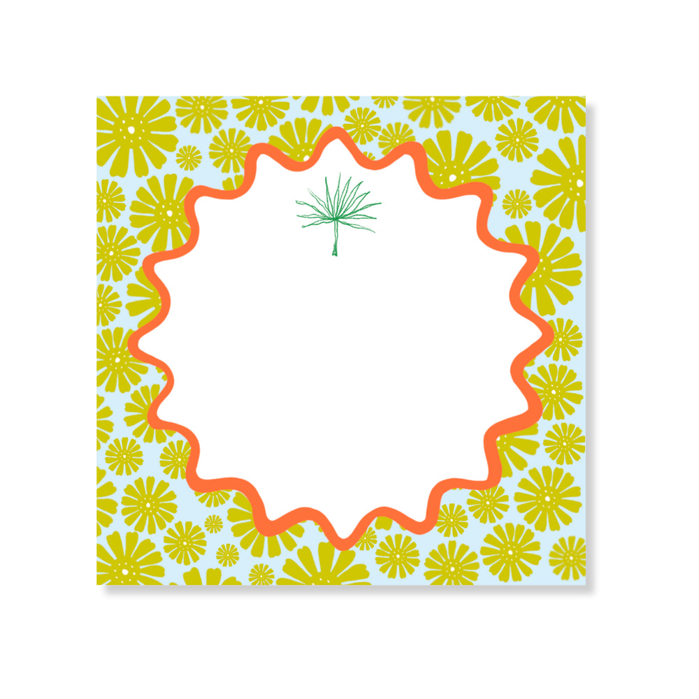 Goldbug Green Buzzy Floral Notepad in Green on Blue