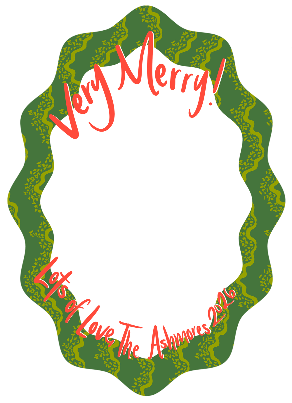Wavy Oval Die Cut Green Holiday Vine Christmas Cards