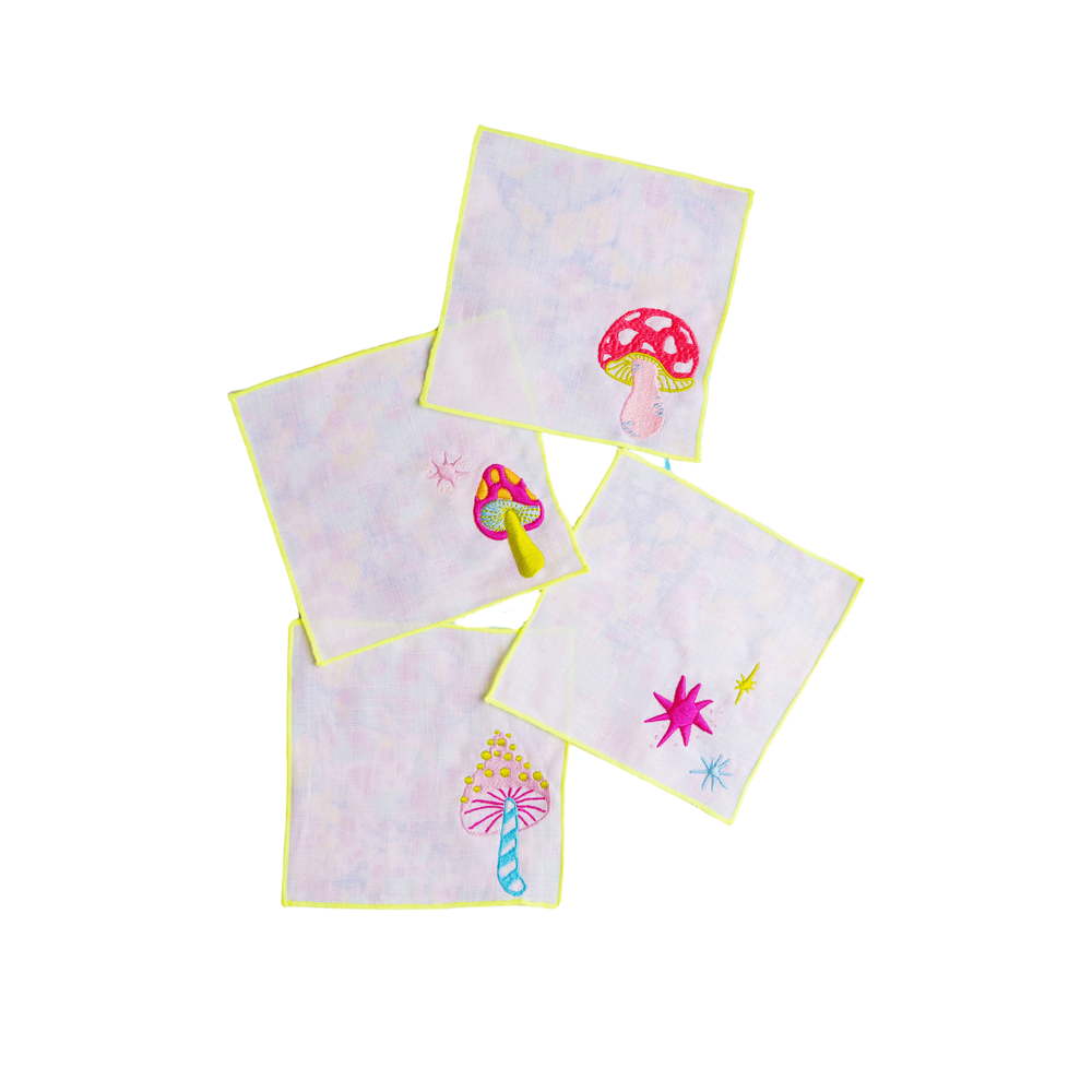Bobinette x Fête Papier Magical Mushroom Embroidered Cocktail Napkins