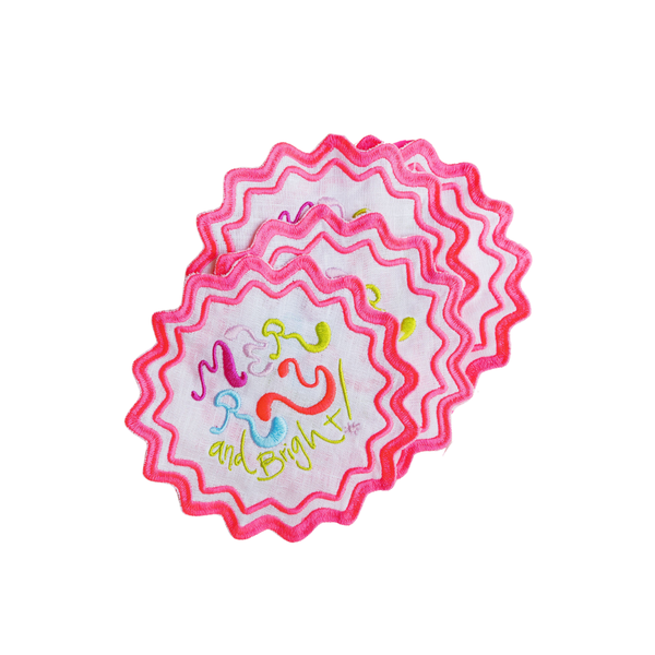 Bobinette x Fête Papier Retro Merry & Bright Embroidered Cocktail Napkins