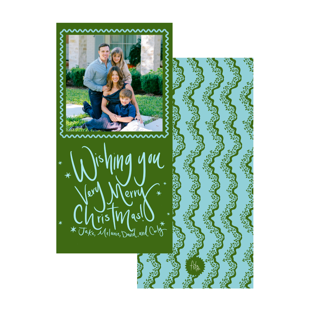 Long Floral Vine Christmas Cards in Evergreen with Photo Mount