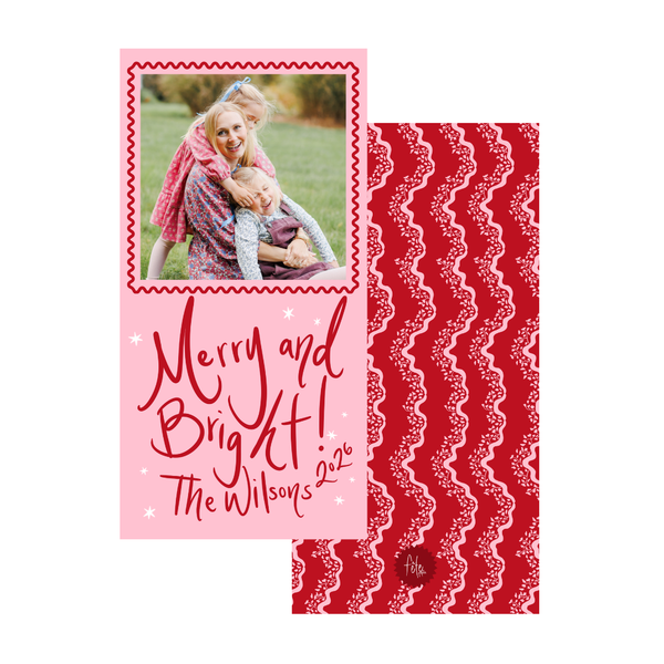 Long Floral Vine Christmas Cards in Candy Cane with Photo Mount