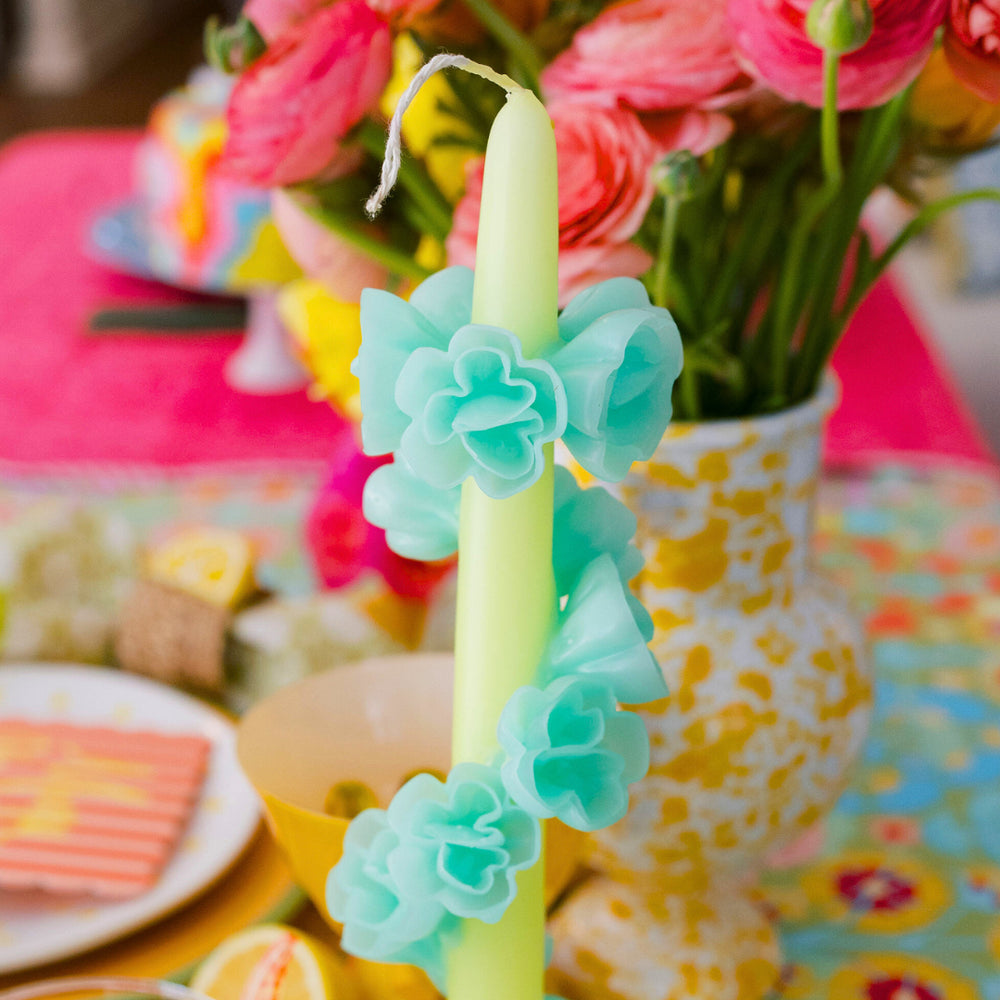 Floral Candle - Neon + Mint