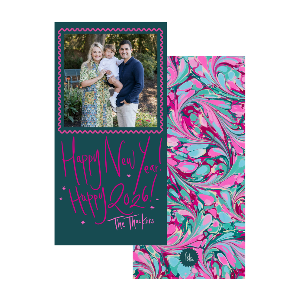 Long Holiday Breeze Marbled Christmas Card with Photo Mount