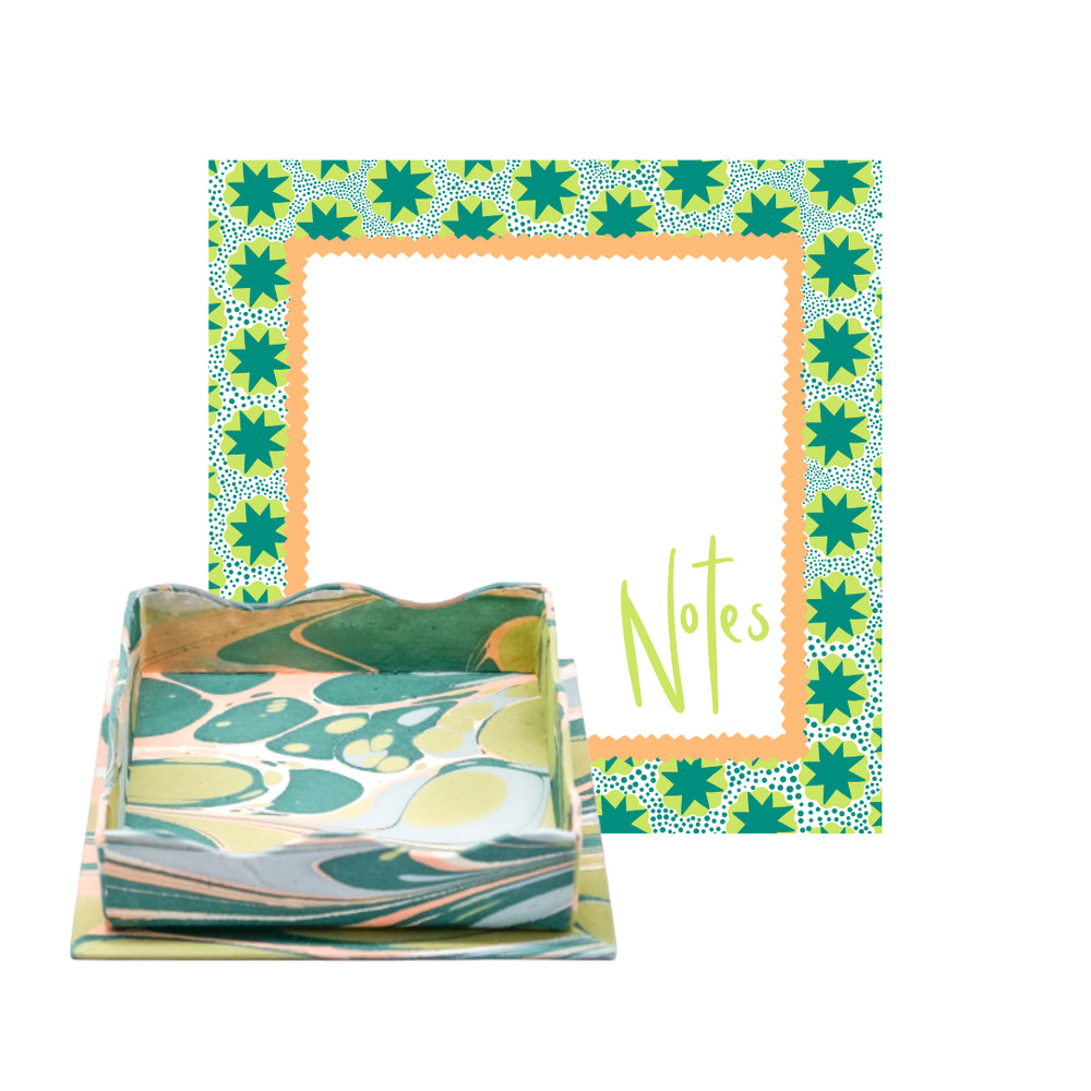 Marbled Tray + 200 Page Notepad in Green & Creamsicle