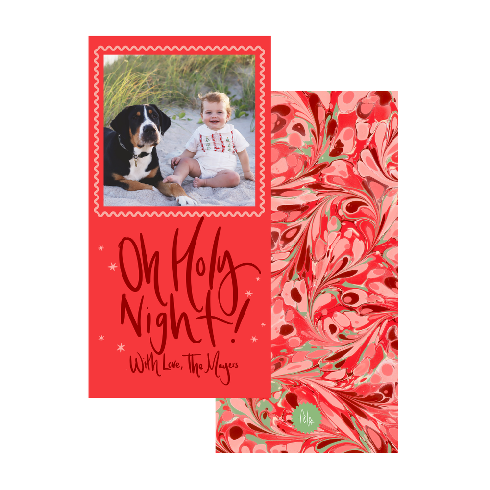 Long Peppermint Swirl Marbled Christmas Card with Photo Mount