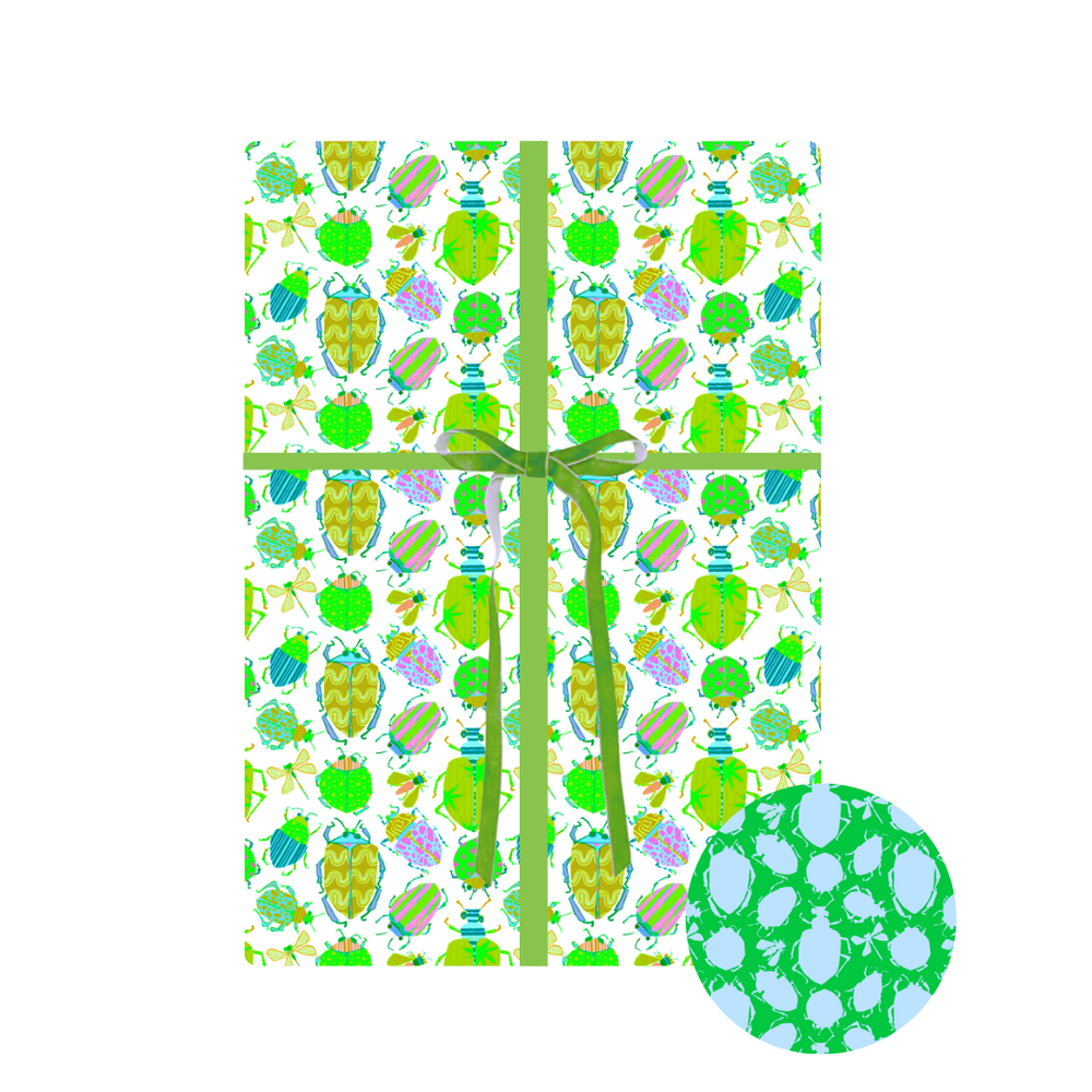 Busy Bugs Gift Wrapping in Green