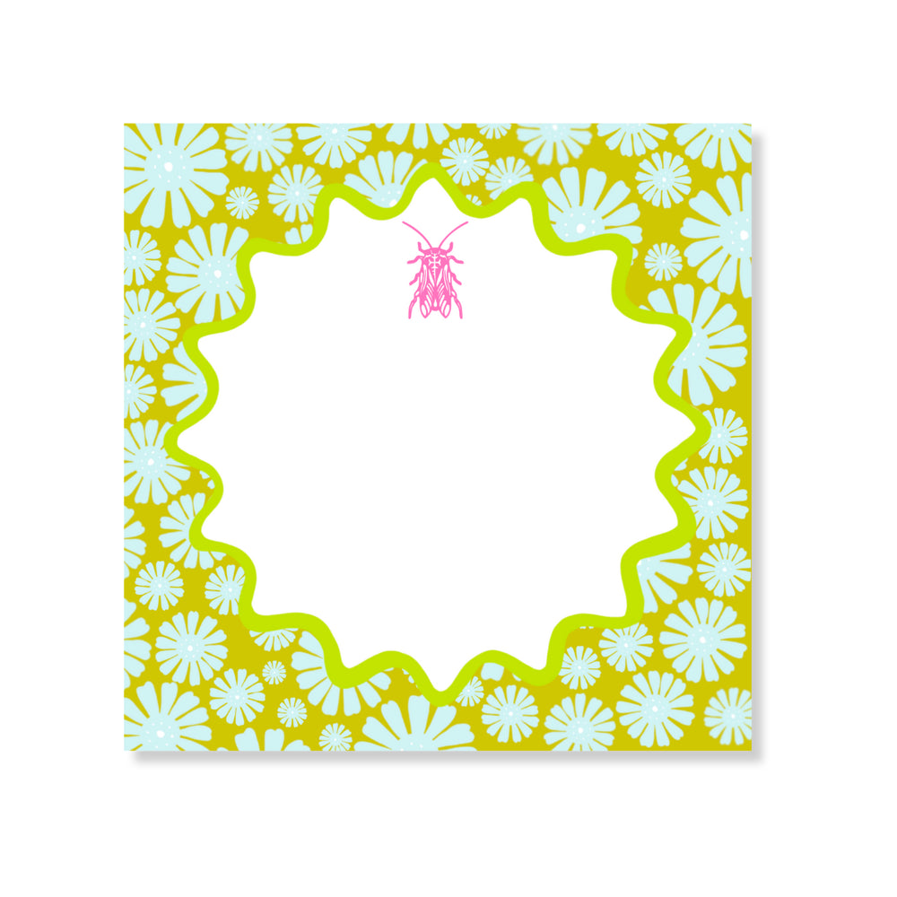Goldbug Green Buzzy Floral Notepad in Blue on Green