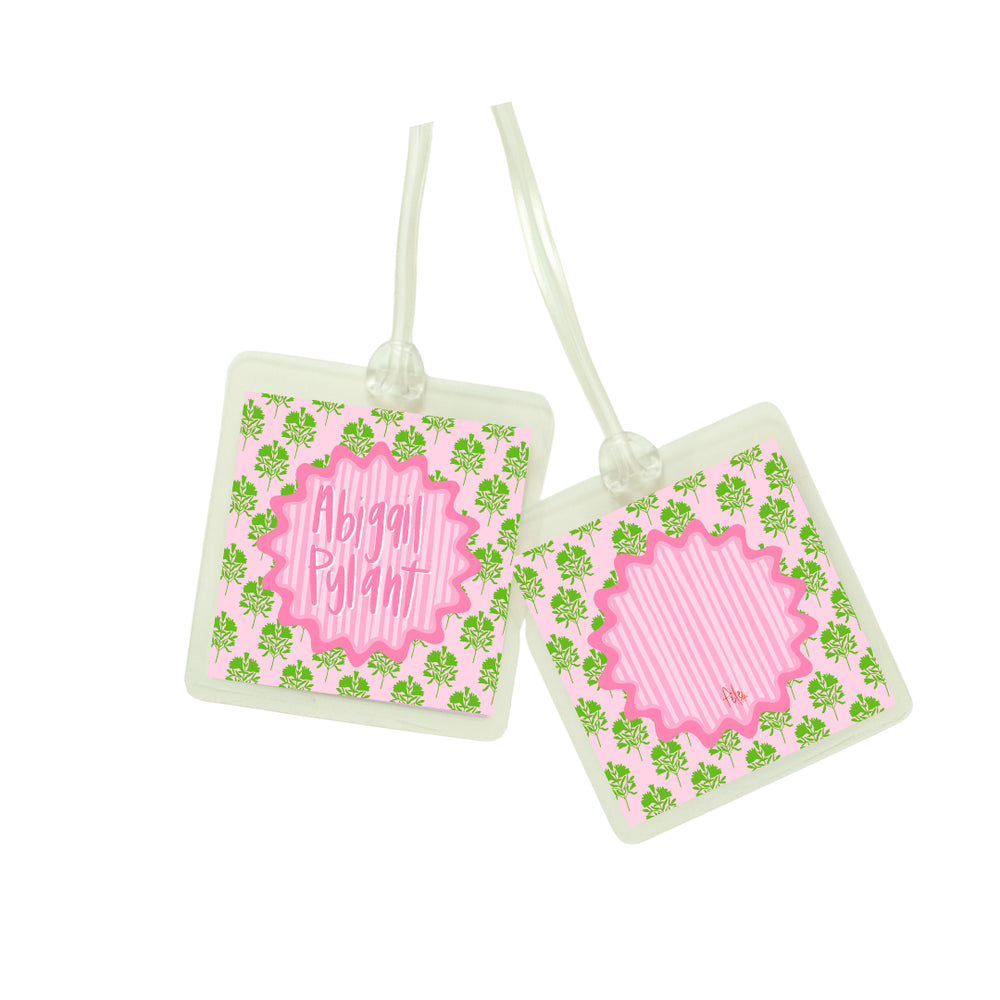 Block Print Bag Tag in Pink & Green
