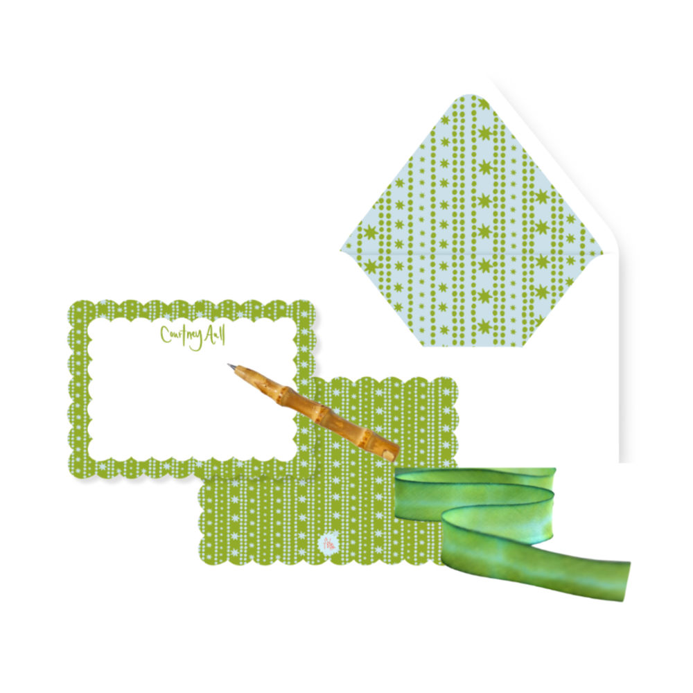 Scalloped Stationery Gift Set in Blue & Green