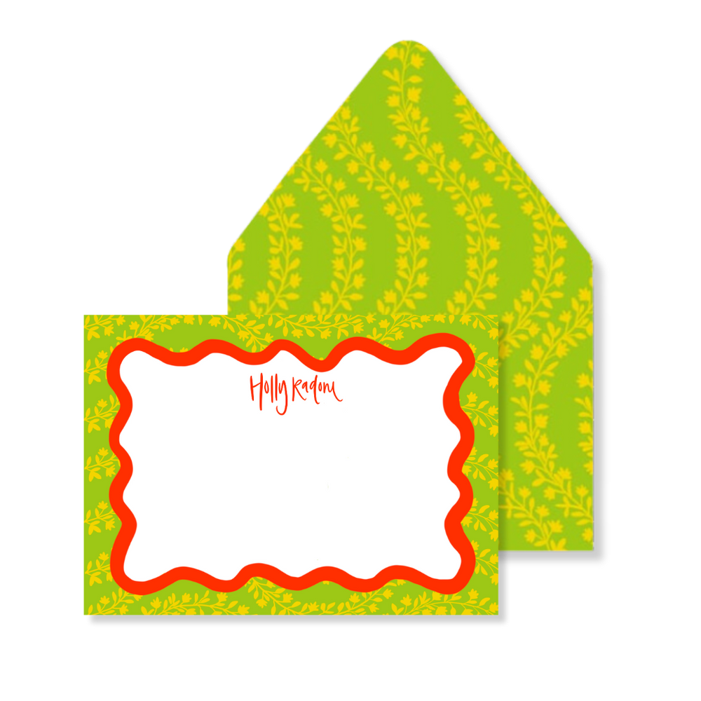 Jasmine Stationery in Poppy & Charstreuse