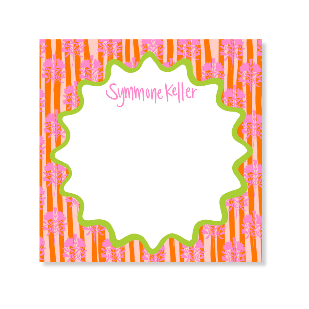 Block Print & Stripes Notepad in Peony