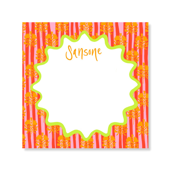 Block Print & Stripes Notepad in Poppy