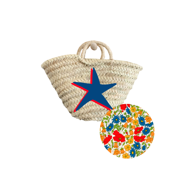 Breck & Grier for Fête Papier Straw Baskets Shadow Star Navy+Red