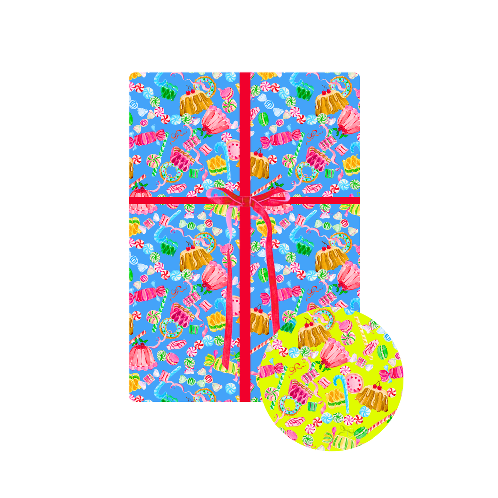 Jill Delavan for Fete Papier Holiday Sweets Gift Wrapping in Snow & Lime
