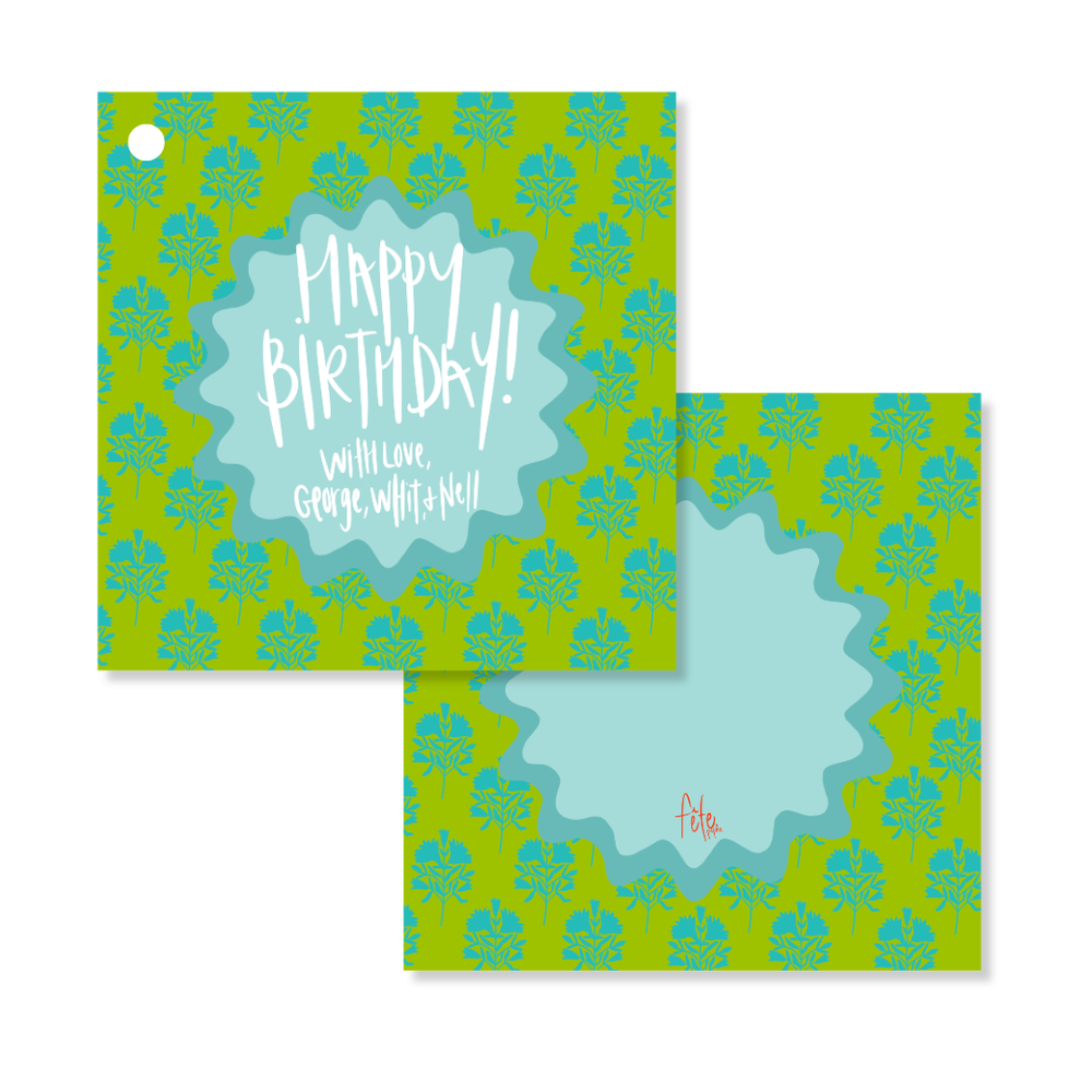 Block Print Tags in Ocean