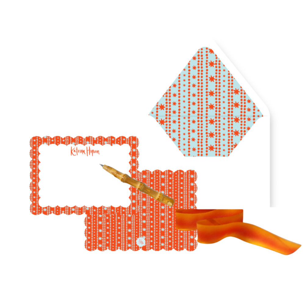 Scalloped Stationery Gift Set in Orange & Blue