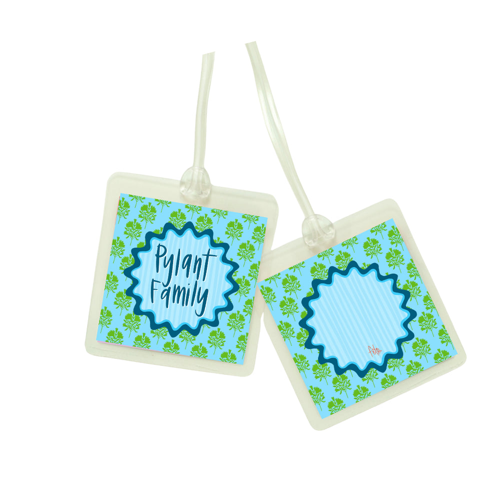Block Print Bag Tag in Blue & Green