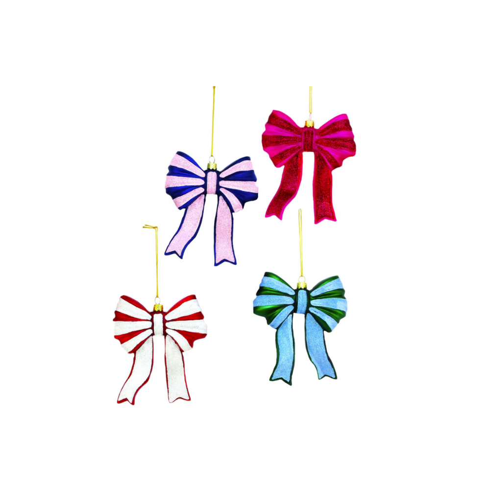 Glittery Bow Ornament in Red & White