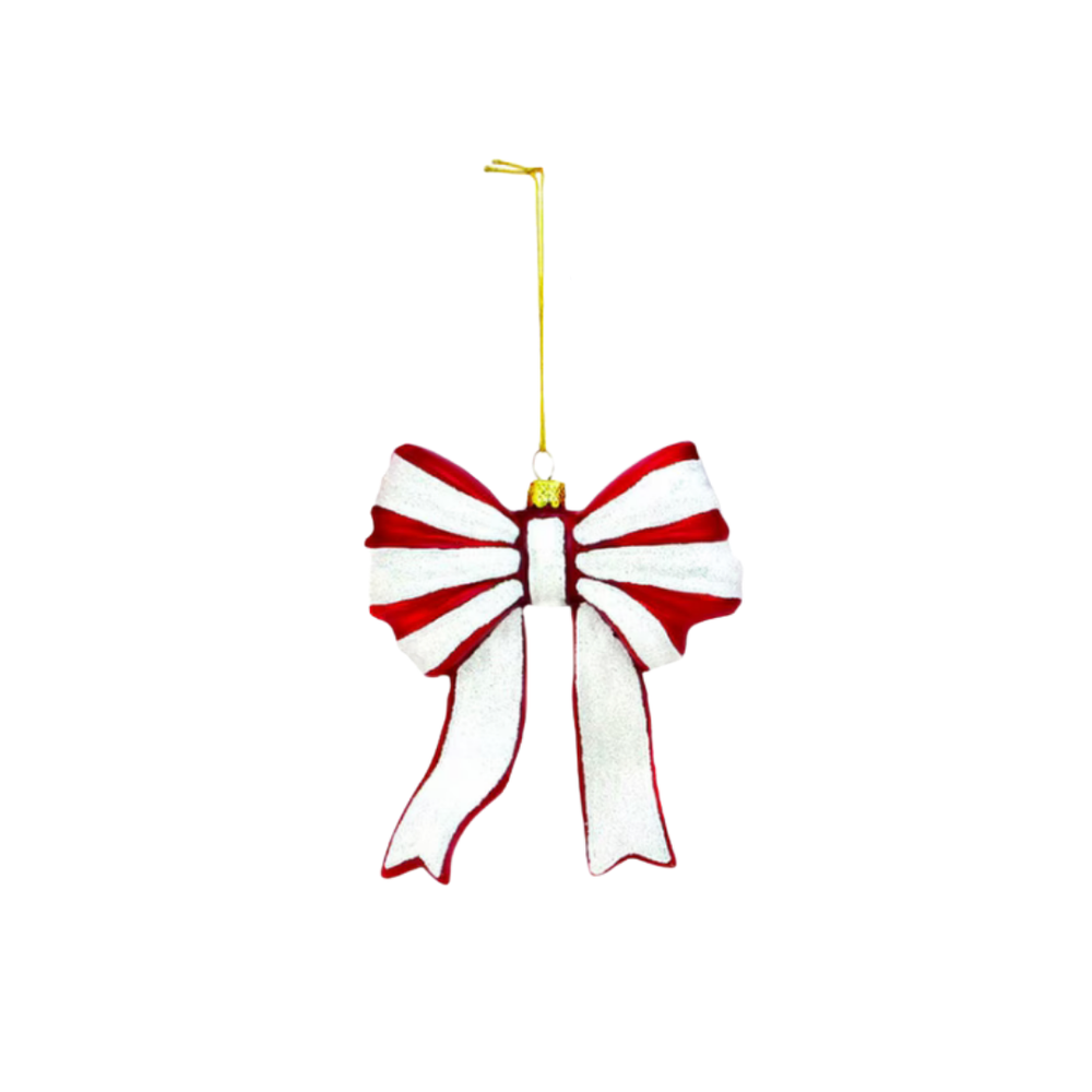Glittery Bow Ornament in Red & White