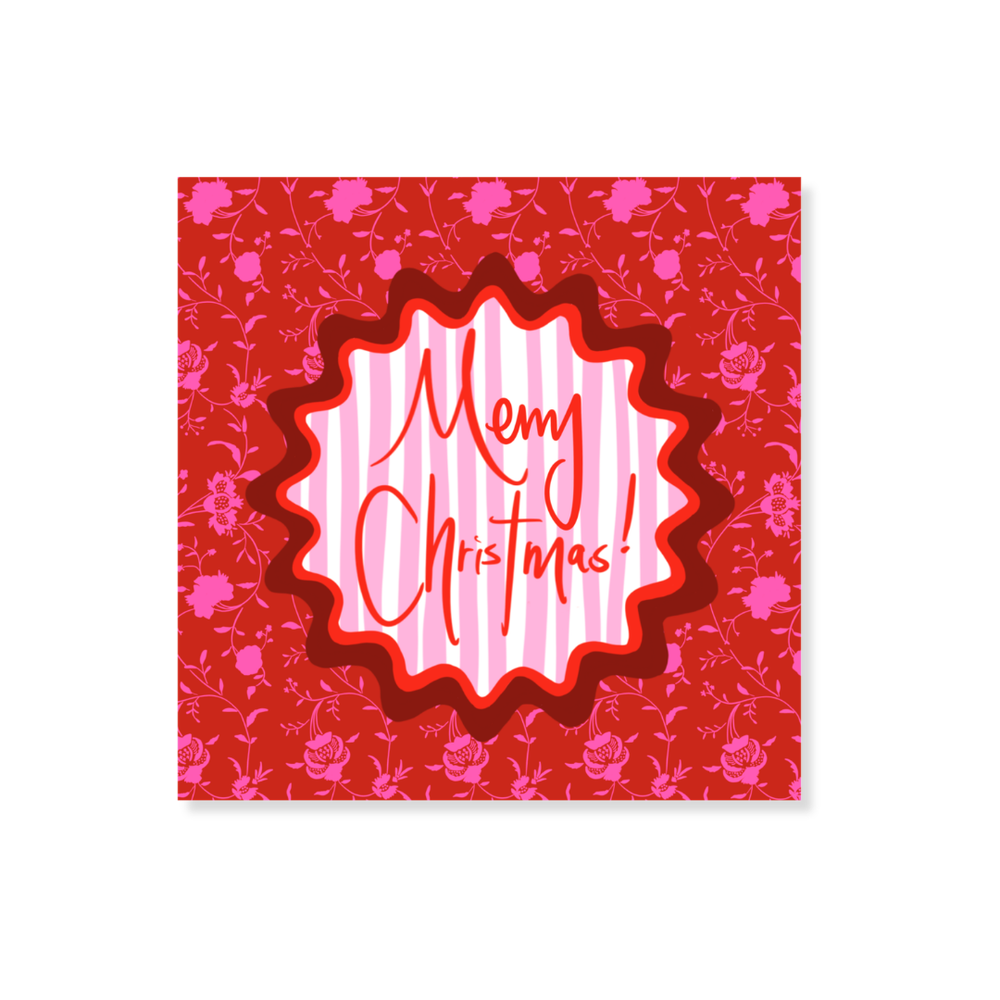 Holiday Floral Vine Gift Stickers in Red & Pink